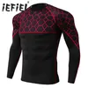 Conjunto de camisetas de natación de moda para hombre, camiseta de manga larga de secado rápido con protección contra erupciones, estampado hexagonal, ajuste de compresión, traje de baño de playa, camisetas de protección solar