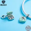 Bisaer Pendant Authentic 925 Sterling Silver Green Emamel Present Box Macaroon Pendant Charm Fit for Women Silver Armband GXC663 Q05249Q