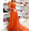 2024 Elegant Orange Evening Party Dress One Shoulder Net with Bow A Line Prom Birthday Gown Celebrity Dresses New Arrival Robe De Soiree