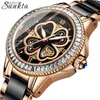 SUNKTA Dameshorloges Dames Jurk Mode Geschenken Klokken Luxe merk Quartz Keramiek Armband Horloges voor dames Montre FemmeL231216