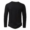 Homens camisetas Outono Inverno Henley Collar Camisa Homens Casual Alta Qualidade Verão Manga Longa Mens Moda Básica T-shirt Masculino