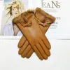 Five Fingers Gloves Women's sheepskin bow gloves with warm velvet lining and genuine leather driving gloves 231215