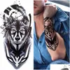 Temporary Tattoos 100 Piece Wholesales Waterproof Tattoo Sticker Wolf Tiger Skl Snake Flower Body Arm Henna Fake Sleeves Man Women D Dhrum