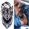 Tatouages temporaires 100 pièces en gros autocollant de tatouage imperméable loup tigre Skl serpent fleur corps bras henné faux manches homme femmes D Dhrum