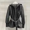 Women's Jackets designer luxuryPA new product hooded PU leather jacket with hardware belt loose men's and women's 9F4B