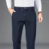 Mäns jeans Autumn Winter Cotton Wool Classic Style Business Fashion Stretch Denim Straight-ben Pants Mane Trousers Black Blue
