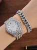 Wristwatches Diamond Men Women Watches Gold Watch Ladies Wrist Luxury Rhinestone Unisex Bracelet Female Clock Relogio Feminino 231216