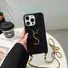 Bellissime custodie per telefoni iPhone 15 14 Pro Max Borsa a tracolla di alta qualità 18 17 16 15pro 14 Pro 13Pro 12pro 13 12 Custodia in pelle di marca YS di lusso con logo Scatola di imballaggio Ragazze Donna