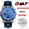 OMF SuperOcean Heritage II A7750 Cronógrafo Automático Mens Watch A1331216 46mm Azul Preto Dial Stick Marcadores Borracha Com Furos Su230F
