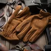 ミトンズメンズフロスト本革の手袋の男性オートバイフルフィンガーウィンターグローブ付きビンテージブラウンカウハイドL2174