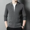 Men's Sweaters Top Grade Worsted Wool Cardigan Korean Simple Fashion Slim Fit Zipper Coat Casual Turn Down Collar Male Knit Jacket