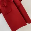 2023 Winter Retro Red Solid Color 100% Wool Outwear Coat Long Sleeve Round Neck Double Pockets Midi Long Outwear Coats B3D141722