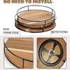 Tea Trays Seasoning Turntable Wooden With Steel Sides For 360 Degree Rotating Cabinet Pantry Kitchen Countertop Refrigerator