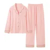 Women's Sleepwear Pamas Spring Autumn Cotton Yarn Long Sleeved Two Piece Set 2023 Loose Large Size Home Wear Loungewear