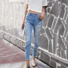 Jeans Top Fashion Women's Handgjorda pärlor Jeans Lady Rhinestones Diamond Denim Jeans Hole Skinny High Stretch Pencil Pants