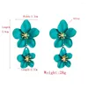 Boucles d'oreilles Boho en forme de fleur rose pour femmes, bijoux coréens, cadeaux pour enfants filles, mode vert bleu, vente en gros