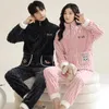 Men's Sleepwear Antistatic Couple Winter Coral Fleece Thicken Warm Pajamas Set Cartoon Bear Zipper Pajama Man Soft Pijama Mujer