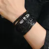 Charm Bracelets Punk Style Leather Bracelet For Men Multi Layer Woven PU Product Wooden Bead