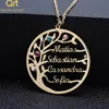 Charmarmband Qitian Statement Family Tree Necklace Anpassad namn Birth Stone Choker Guld Rostfritt stål smycken Personlig julklapp 231215