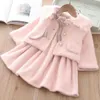Giyim Setleri Kızlar Elbise Seti 2023 Sonbahar ve Kış Bebek Ceket Çocuk Prensesi İki Parçalı Düz ​​Renk 231216