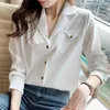 Blouses Femmes Femmes Tops et 2023 Spring Suit Collier Noir Chemise en mousseline de soie à manches longues Blouse Casual Vêtements Solide Bleu Couleur Blanc