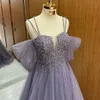 2024 Yeni Tasarım Gri Akşam Elbise Ünlü Tarzı Spagetti Kayışları Boncuk Tül Kadınlar Balo Resmi Parti Elbiseleri Robe De Soiree Vestidos De Fiesta Özel
