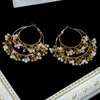 Dangle Chandelier Classique Rétro Couleur Or Rond Alliage Perle Perles Gland Boucles D'oreilles Pour Femmes Bohême Jhumka Indien Bijoux Oorbellen 231216