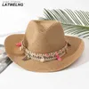 Breda randen hattar hink hattar grossistkvinnor rosa tofs cowboy hatt floppy strand hattar sommar stratt hattar damer uv skydd hatt panama sun hatl231216