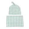 Blankets F19F Infant Muslin Sleeping Bag Beanie Cap Baby Lattice Pattern Receiving Blanket Tail Knot Hat Set For Born