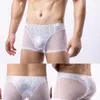 Onderbroek Mannen Boxer Briefs Glanzende Pailletten Splicing Mesh Ondergoed Sexy Gloss Ardennen Pouch Trunks Lage Taille Lingeres Slipje Slip Homme