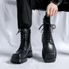Stövlar män lyxiga modeplattform fyrkantiga tå skor scen nattklubb klänning märke designer original läder boot svart high botas