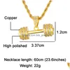 Pendant Necklaces Hip Hop Bling Rhinestone Rope Chain Barbell Gym Fitness Dumbbell Gold Color Hand Pendants For Men Jewelry319G Drop Dh0Py