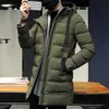 Men's Down Parkas Men Outdoor Casual Fashion Solid Color Slim Hooded Zip Long Thick Warm Coat Long Simple Down Cotton Padded Male Windproof Coats 231215