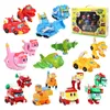 Transformation toys Robots 9pcsset Min Gogo Dino Deformation Robot to Dinosaur Toy Action Figures Transformation Car Airplane Motorboat Crane toys 231216