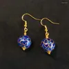 Boucles d'oreilles pendantes Style National rétro chinois cloisonné bleu profond grande perle ronde goutte d'oreille haute sens des bijoux pour femmes