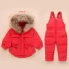 Kläder sätter babykläder vinter pojkar flickor huva päls jacka övergripande byxor barn ner kappa kläder skid snö kostym flickor '