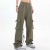 Vintage New Y2K American High Dtreet Hip-hop Zipper Multi-pocket Overalls Loose Straight Casual Wide-leg Pants for Men and Women