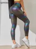 Capris Leggings da donna Pelle brillante Palestra Collant sportivi Pantaloni da yoga sexy Vita alta Push Up Fiess Allenamento Leggings femminili Abbigliamento sportivo