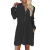 Robes décontractées Femmes Automne Et Hiver À La Mode Couleur Unie Col En V Boutonné À Manches Longues Robe Élégante Enveloppée Hanche