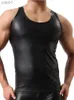 Erkek Tişörtler S-5XL Yüzsüz Tank Üstü Sahte PU Deri Erkekler Vücut İnşa Giysileri Scle Shirt Fitness Üstler Sıkı Seksi Sıcak Dişiriciler Tanktop Bodyl231216