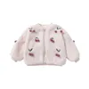 Kurtki 2023 jesień zima dla dzieci płaszcza 3d wiśniowa jagnięce polar puszysty aksamitna gęstwa kurtka dla dzieci odzież wierzchnia dziewczynki
