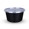 Sacs de rangement 50pcs noir jetable boîte à lunch épaissie emballage circulaire chauffable en plastique à emporter Packa salade de fruits bol de conservation