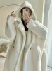 Giubbotti da donna in cotone ispessito femminile Teddy Bear con cappuccio cappotto lungo 2023 inverno coreano semplice per il tempo libero giacca casual atmosfera 231215
