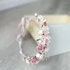 Haaraccessoires stoffige roze blos witte bloemenmeisje kroon babyhoofdband