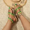 Sandaler 2023 Kvinnor Summer Clip Toe Fruit Bohemia Flat Heel Beach Shining Thong Shoes Lady Flip Flops Tisters Plus Size 35-43