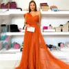 2024 Elegant Orange Evening Party Dress One Shoulder Net with Bow A Line Prom Birthday Gown Celebrity Dresses New Arrival Robe De Soiree