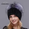 BeanieSkull Caps JINBAOSEN Winter Travel Fashion Fur Hat Woman Real Mink Fur Silver Fox Fur Hat Wool Knit Liner Ski Hat Handmade 231215