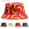 Cappelli a tesa larga Cappelli a secchiello Uomo Donna Frutta fresca Cappello da pescatore Ciliegia Limone Ananas Banana Frutta tropicale Cappello a secchiello in cotone Bob Gorros Beach Travel CsL231216