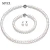 Hangers Natuurlijke Parel Sets 89mm Zoetwaterparel Sieraden Set Sier Oorbellen Diamanten Ketting Armband voor Vrouwen Huwelijkscadeau