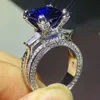 Choucong marque Unique bijoux de luxe 925 en argent Sterling bleu saphir grand CZ diamant fête tour Eiffel femmes bague de mariage 1884